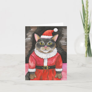 Carte Aquarelle de Noël du chat