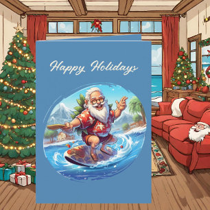 Carte Aquarelle de Noël festive Père Noël beach