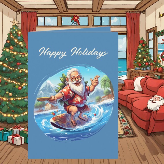 Carte Aquarelle de Noël festive Père Noël beach (Créateur téléchargé)