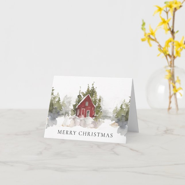 Carte Aquarelle de Noël Forêt de pins neigeux Accueil Pl (Fleur jaune)