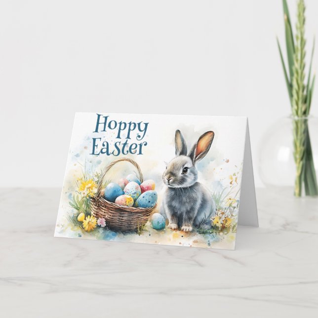Carte Aquarelle de Pâques Hoppy (Devant)