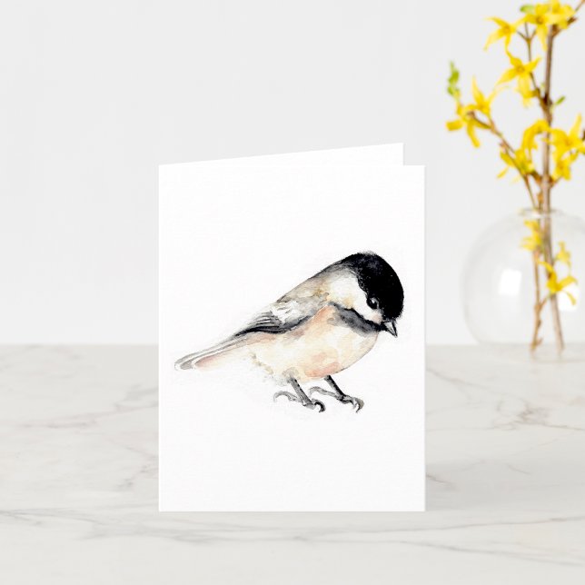 Carte Aquarelle de peinture de poulet (Chickadee Painting Watercolor Card from Jenn's Emporium. )