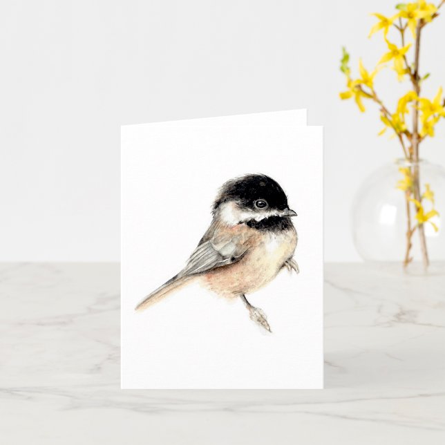 Carte Aquarelle de peinture de poulet (Chickadee Painting Watercolor Card from Jenn's Emporium. )
