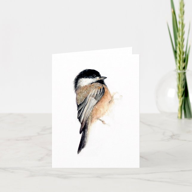 Carte Aquarelle de peinture de poulet (Chickadee Painting Watercolor Card from Jenn's Emporium. )