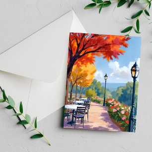 Carte aquarelle de promenade dans le parc d'automn