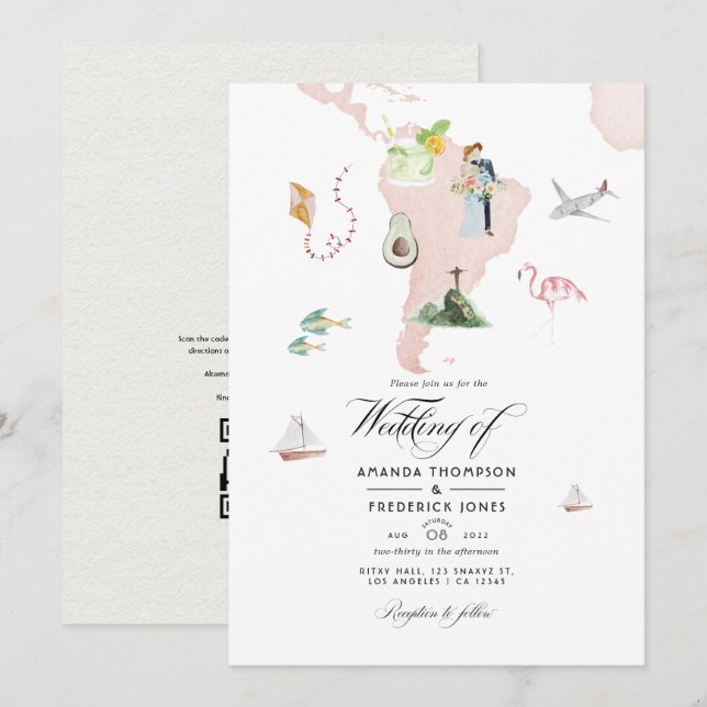 Carte aquarelle de Rio Destination QR Code Mariage (Devant / Derrière)