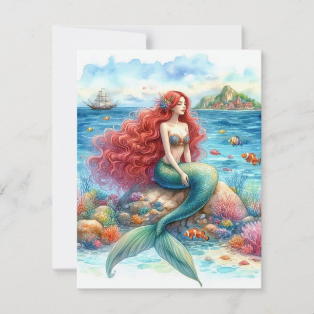 Carte Aquarelle de sirène (Devant)