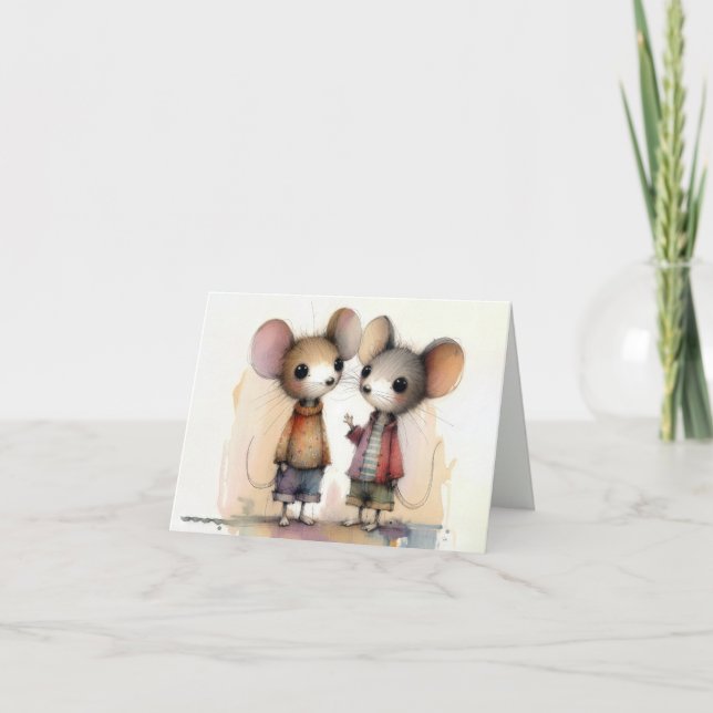 Carte Aquarelle de souris portant des vêtements (Devant)