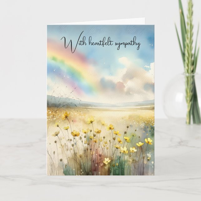Carte Aquarelle de Sympathy Arc-en-ciel dans une prairie (Devant)
