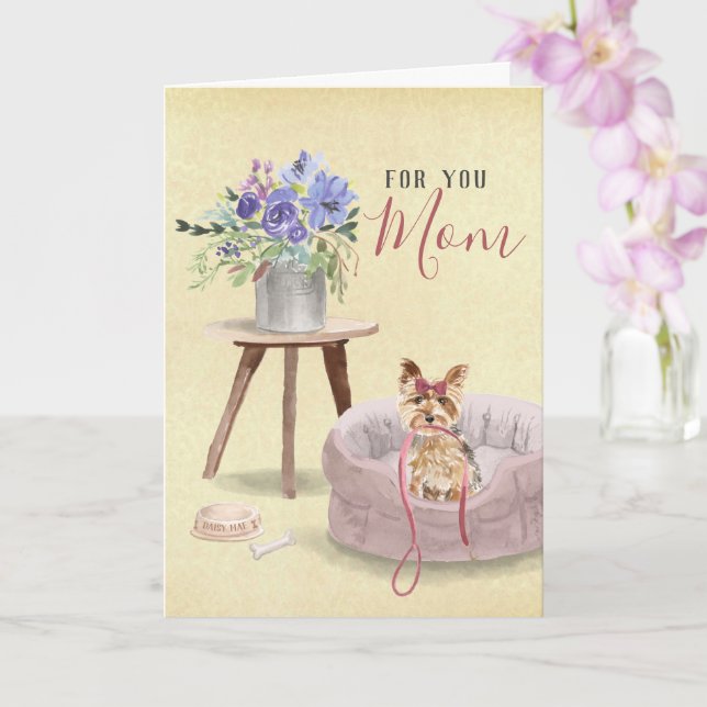 Carte Aquarelle de Yorkie mignonne Fête des Mères person (Orchidée)