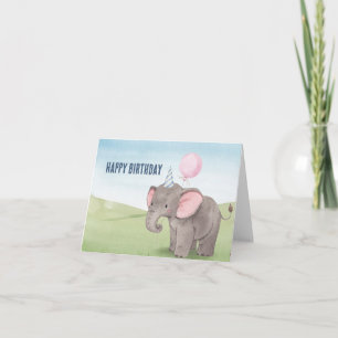 Carte Aquarelle d'éléphant mignonne Joyeux anniversaire