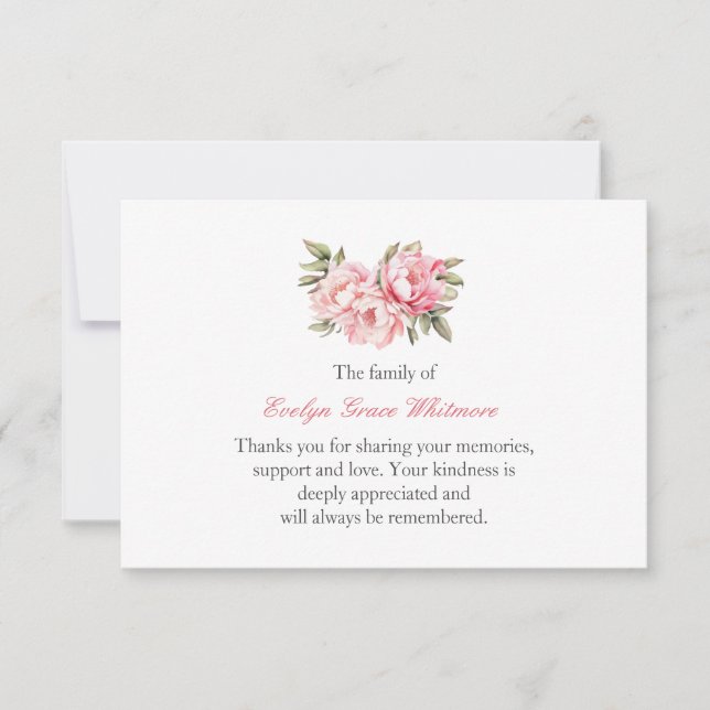 Carte Aquarelle délicate Pink Peony funérailles merci (Devant)