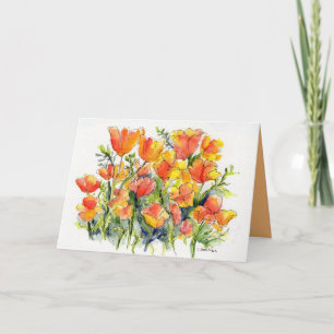 Carte aquarelle des pavots brillants