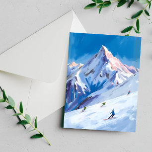 Carte aquarelle d'hiver des pentes de montagne de