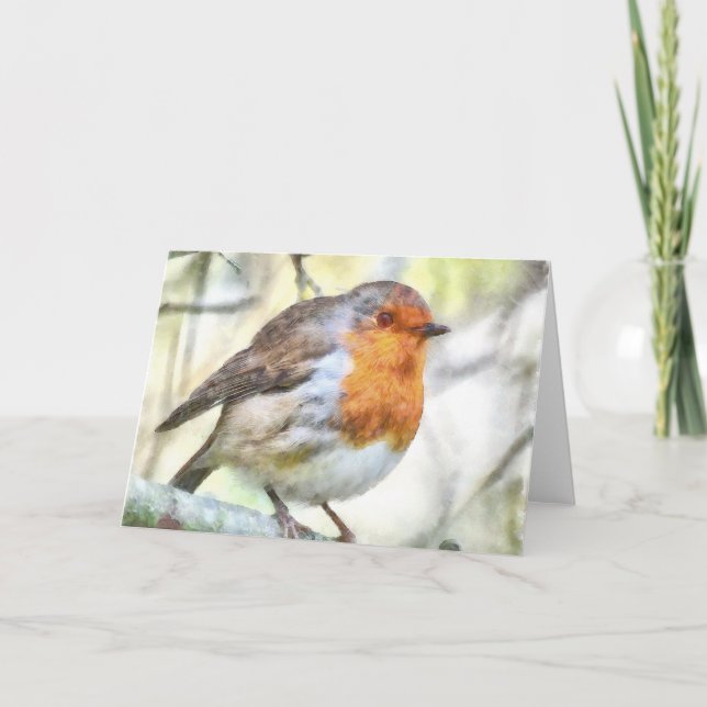 Carte Aquarelle d'hiver Robin de Noël (Devant)