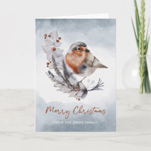 Carte Aquarelle d'hiver Robin Merry Christmas Card
