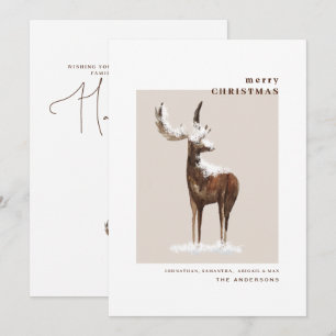 Carte Aquarelle d'hiver simple Bois Noël des cerfs