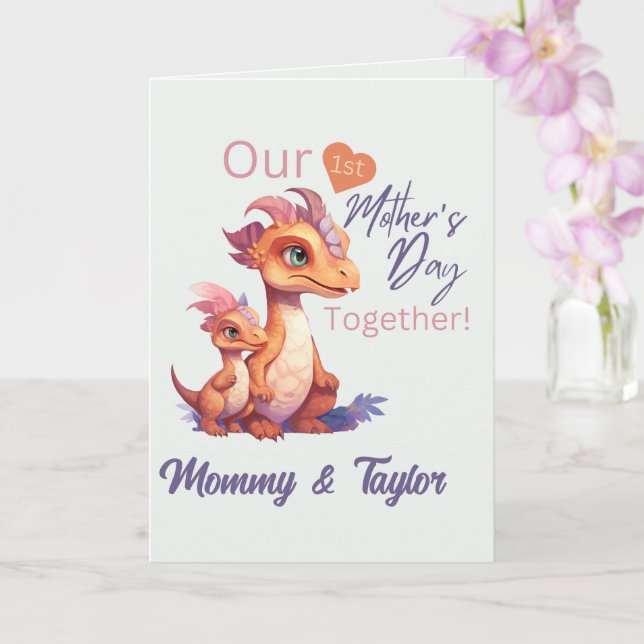 Carte Aquarelle Dinosaure et bébé Fête de la mère premiè (Orchidée)