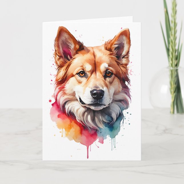 Carte Aquarelle Dog Splatt Art Portrait Splash Blanc (Devant)