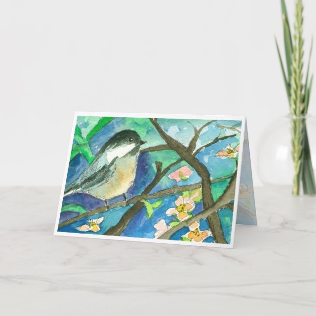 Carte Aquarelle d'oiseaux de Chickadee peignant le (Devant)