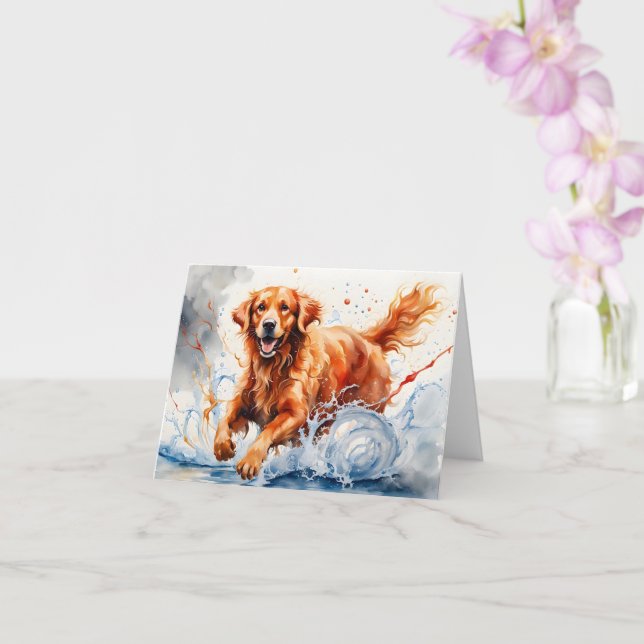 Carte Aquarelle d'or Retriever Splash Art (Orchidée)