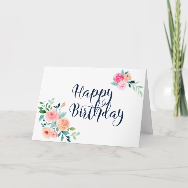 Carte Aquarelle douce Design Rose Noir Anniversaire (Devant)