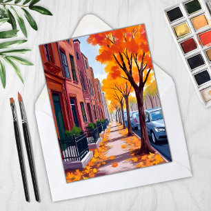 Carte aquarelle du feuillage d'automne de Boston