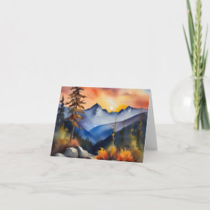 Carte Aquarelle du lever du soleil sur les montagnes enn