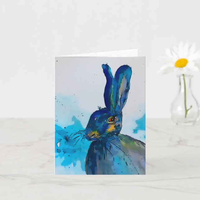 Carte aquarelle du lièvre lapin (Petite plante)