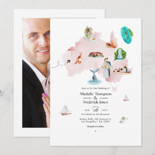 Carte aquarelle du mariage de destination en Austr