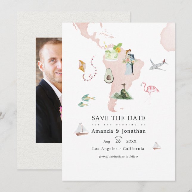 Carte aquarelle du mariage photo de destination à  (Devant / Derrière)