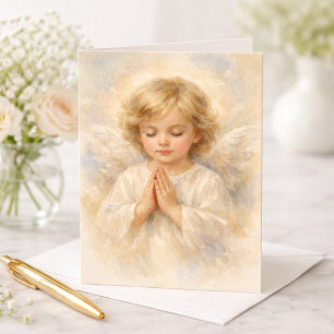 Carte Aquarelle Enfant Ange Priant Religieux