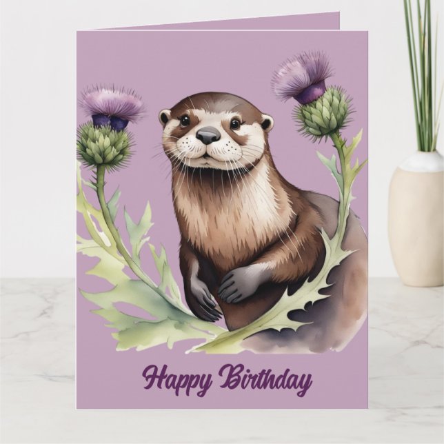 Carte Aquarelle et chardon Anniversaire (Devant)