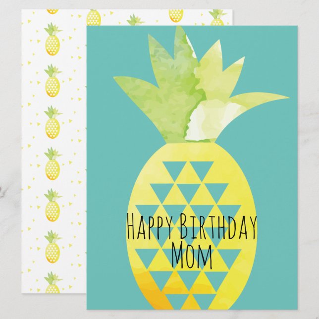 Carte Aquarelle été ananas Mix Anniversaire (Devant / Derrière)