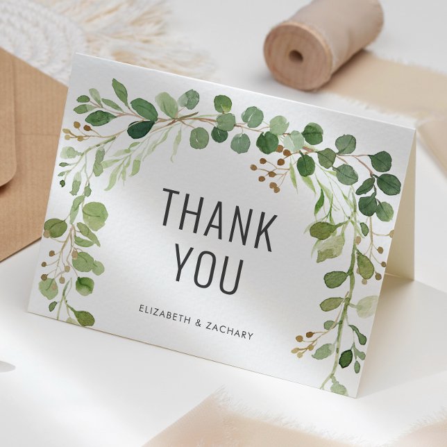 Carte Aquarelle Eucalyptus Merci Mariage vert (Créateur téléchargé)
