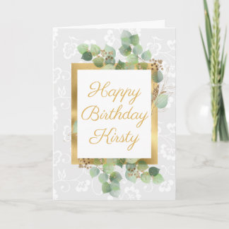 Carte Aquarelle Feuilles Paillettes Or Anniversaire