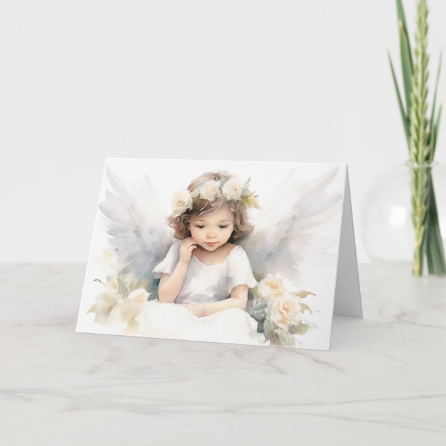 Carte Aquarelle fille ange pour le baptême (Devant)