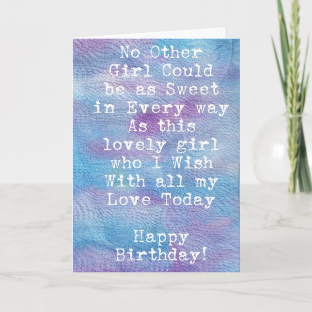 Carte Aquarelle fille d'anniversaire (Devant)