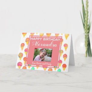 Carte Aquarelle fille rose mignonne Photo Anniversaire f