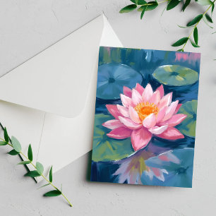 Carte aquarelle fleur de lotus feuille de nénuphar