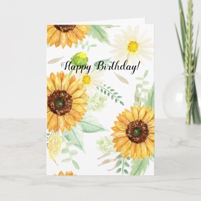 Carte Aquarelle Fleur de soleil Anniversaire (Devant)