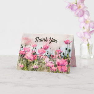 Carte Aquarelle Fleur Rose Merci