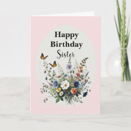 Carte Aquarelle Fleur sauvage Bonne soeur d'anniversaire