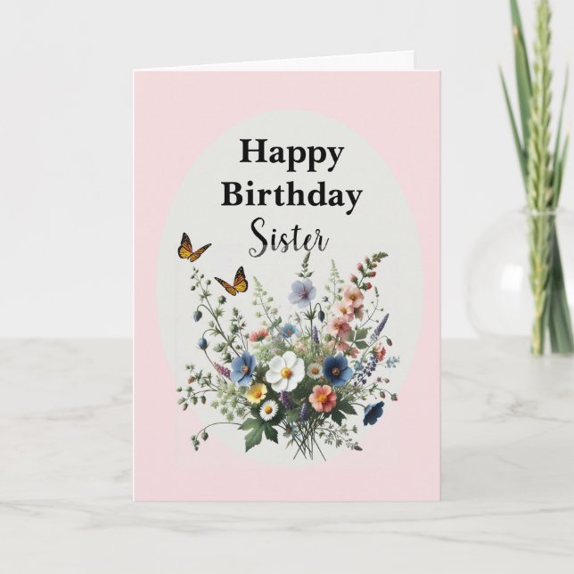 Carte Aquarelle Fleur sauvage Bonne soeur d'anniversaire (Devant)