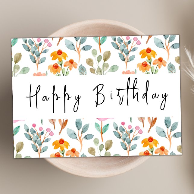 Carte Aquarelle Fleur sauvage thème moderne Joyeux anniv (Créateur téléchargé)