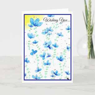 Carte Aquarelle Fleurs Bleues Voeux Anniversaires
