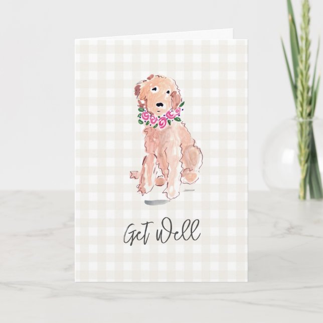 Carte Aquarelle Fleurs de Chien se portent bien En vichy (Devant)