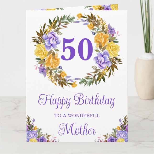 Carte Aquarelle Fleurs jaunes et violets Anniversaire (Devant)