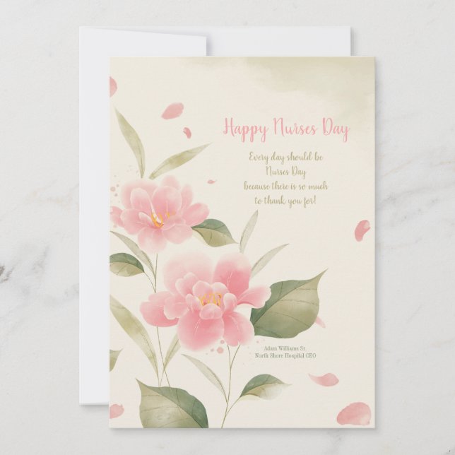Carte Aquarelle Fleurs Roses (Devant)