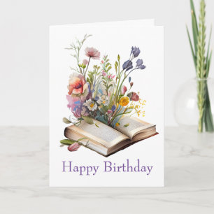 Carte Aquarelle Floral et livres Anniversaire